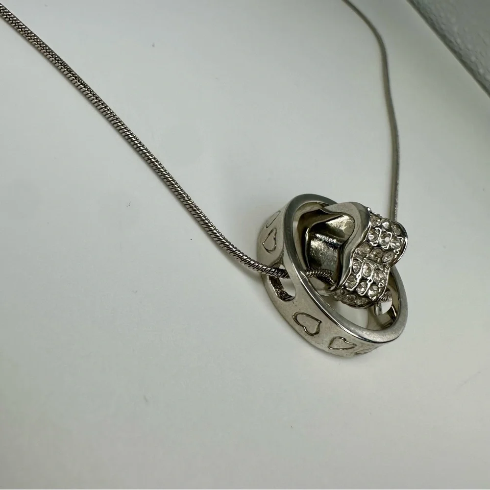 SWAROVSKI Crystal Heart in Circle Silver Sculptural Necklace 15.75” Chain - Picture 4 of 7